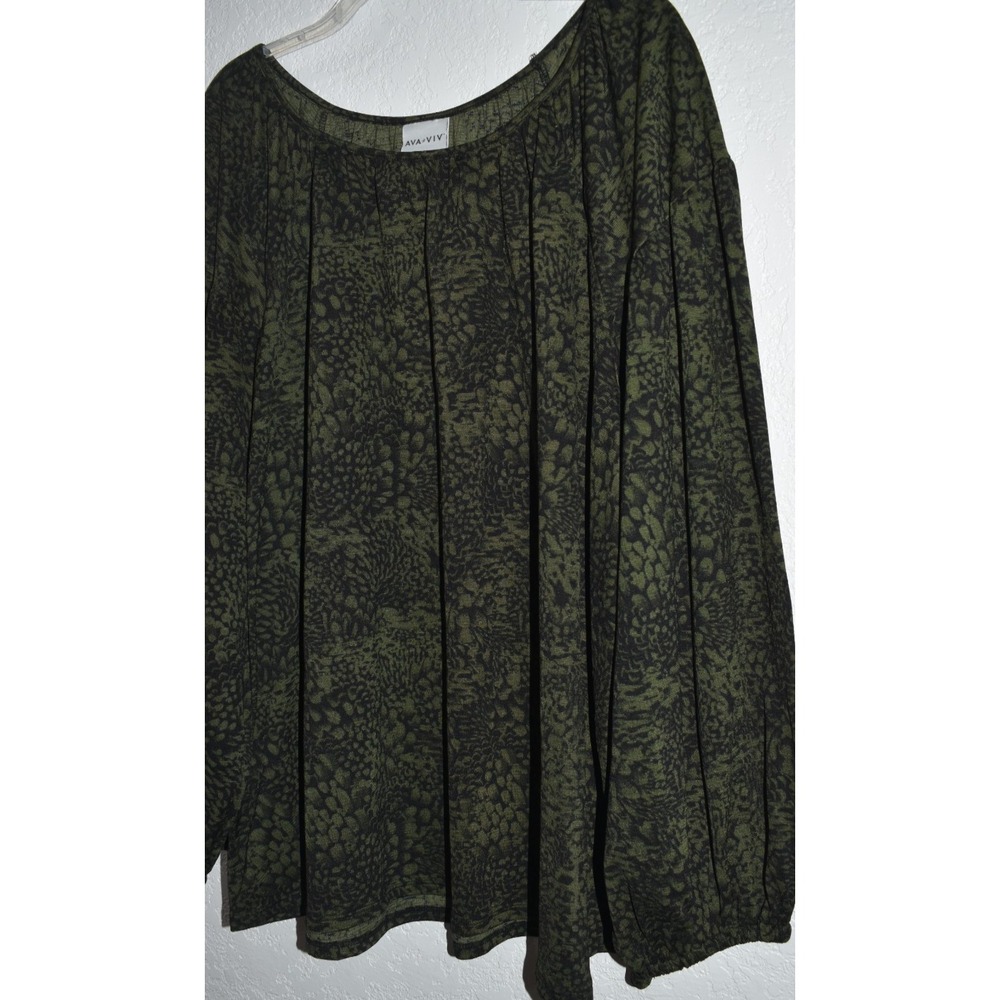 Ava & Viv Top 3X Green Floral Stretch Long Sleeve Lightweight‎ Flowey Pullover - Picture 13 of 16